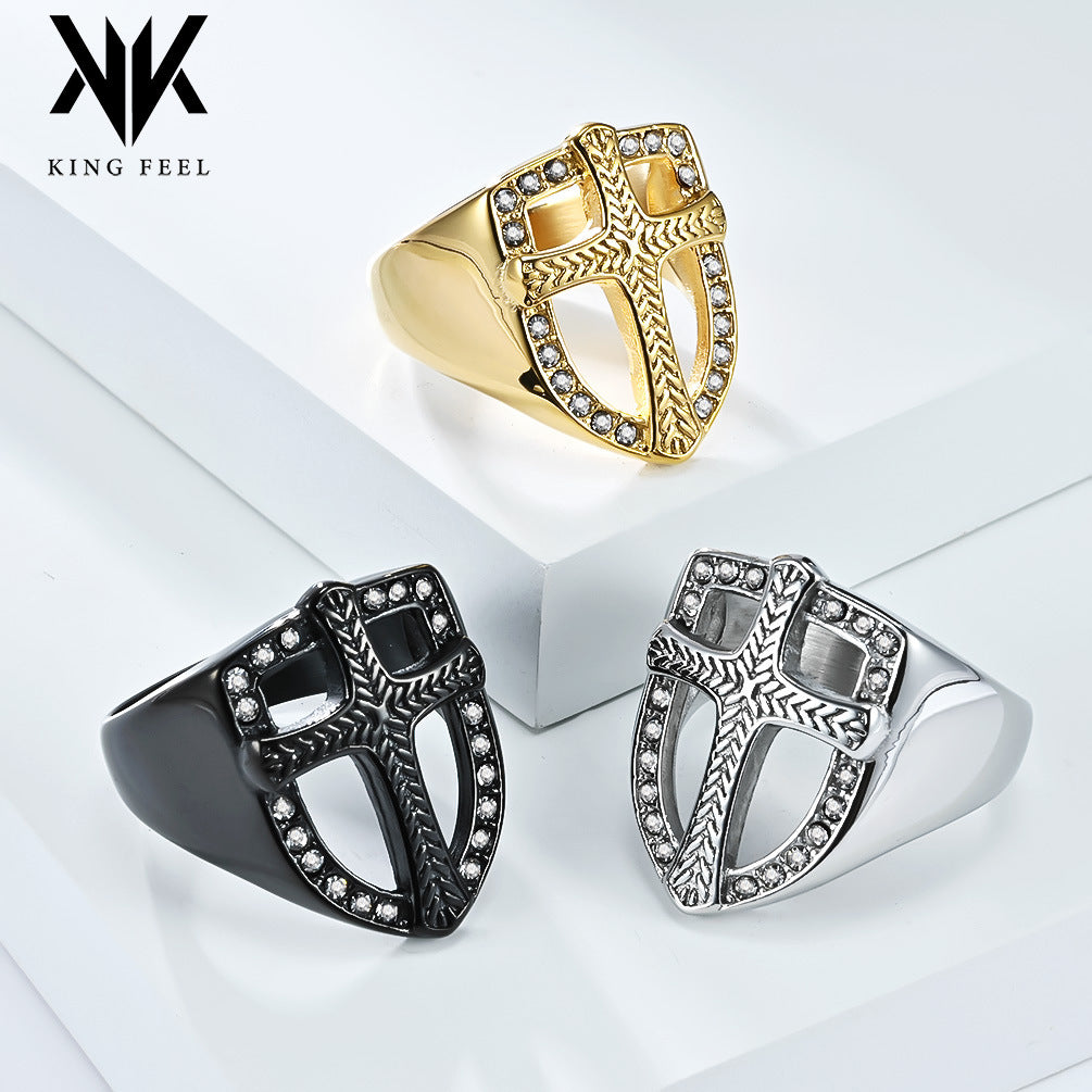 Wholesale Men' s vintage diamond shield cross ring